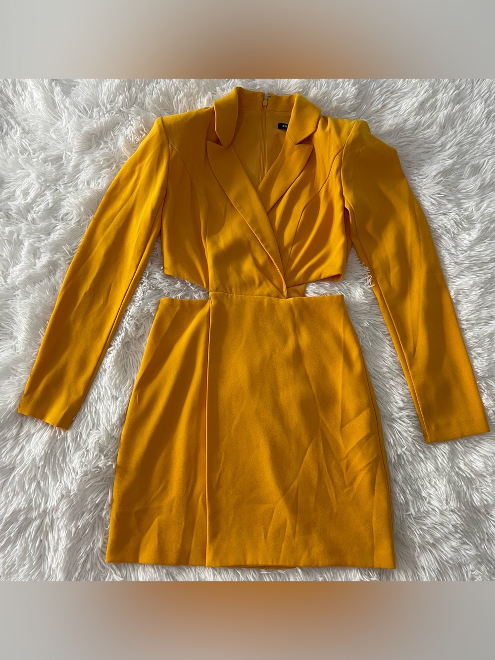 Express Mustard Yellow Long Sleeve Cutout Mini Dress